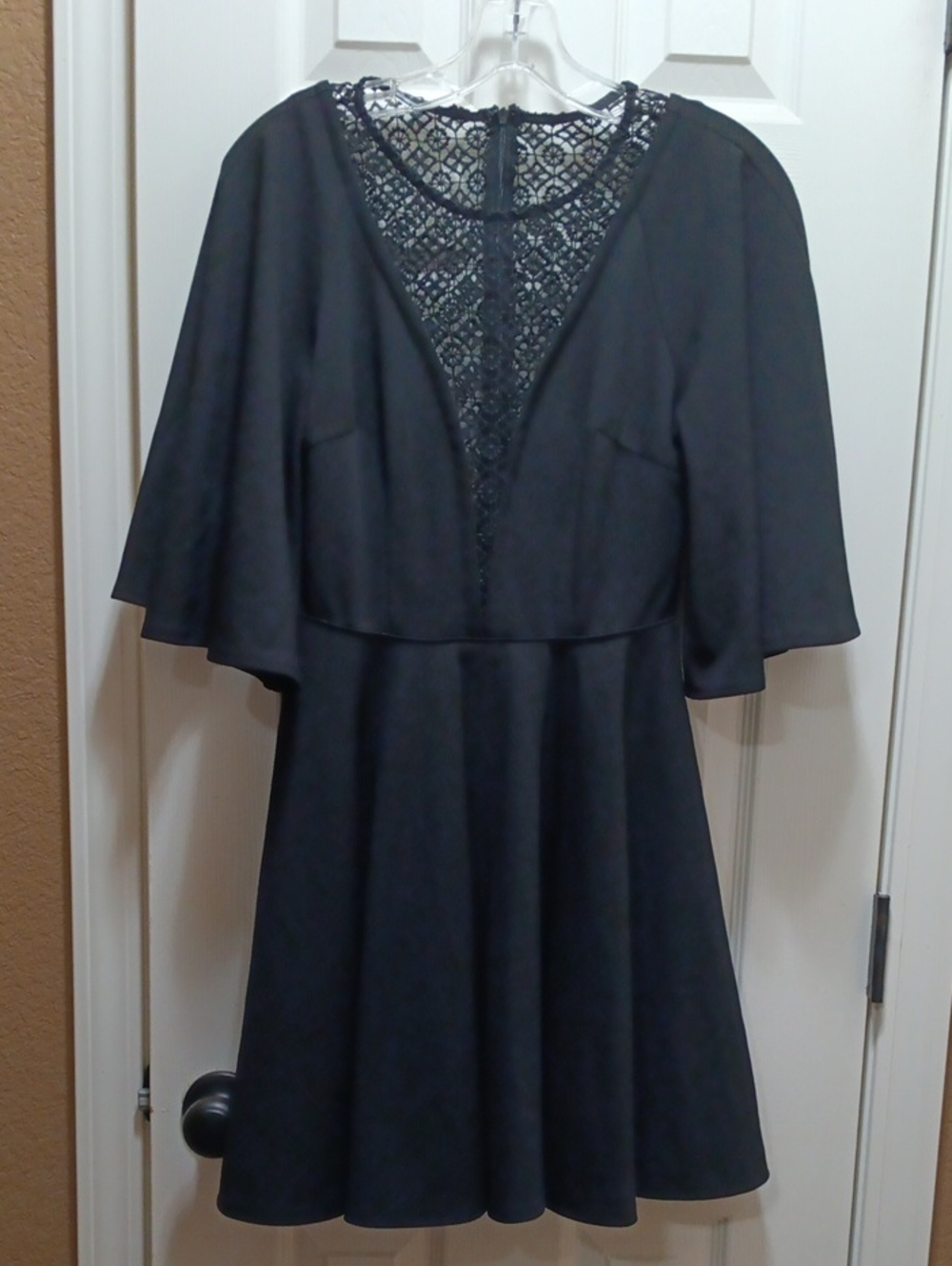 Maniju Black Lace-Back Mini Dress with Cape Sleeves